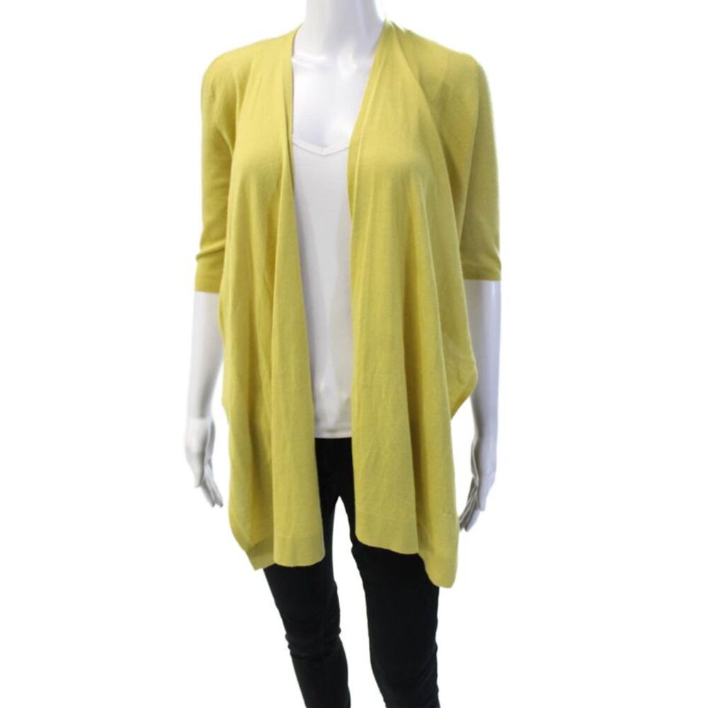 Akris Womens V-Neck Cashmere Cardigan Yellow 3/4 Sleeve Size 6